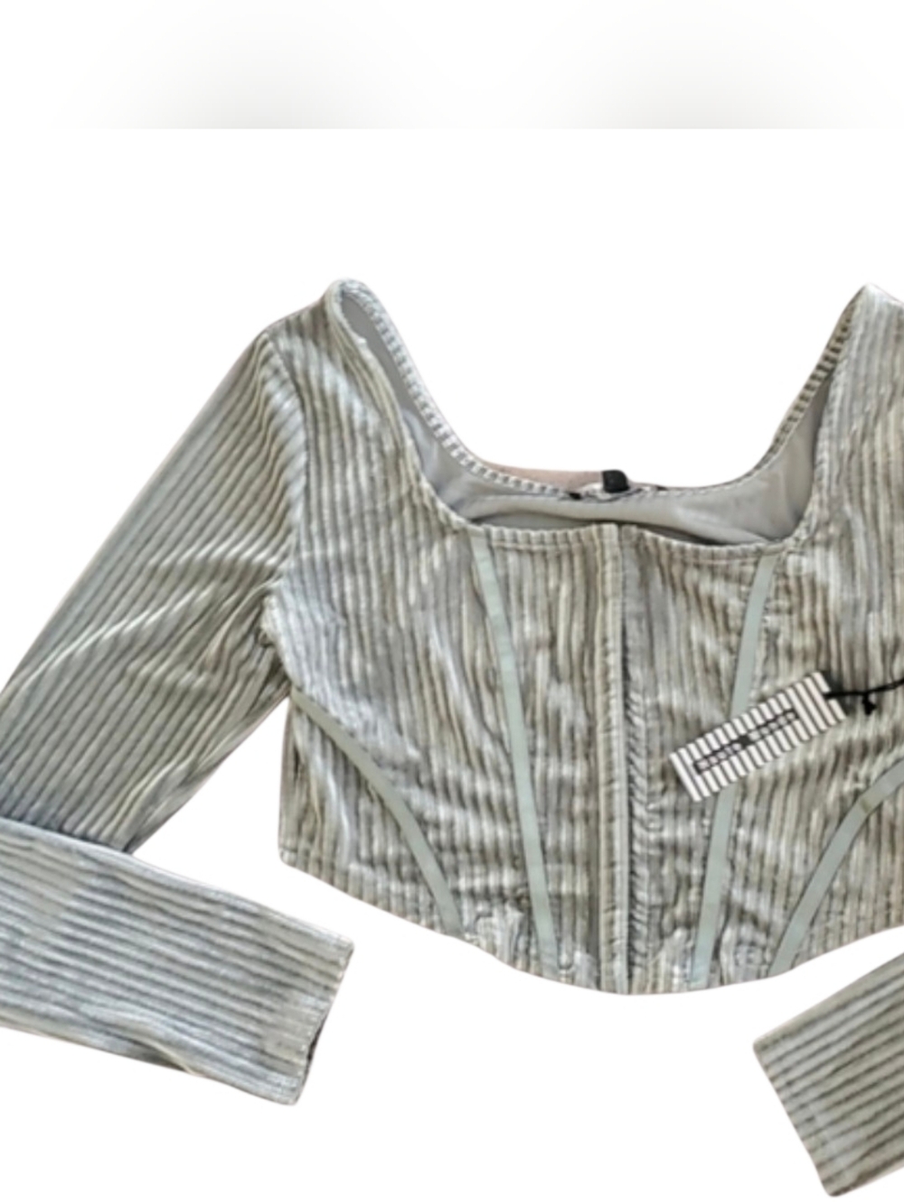 HAUTE MONDE Sage Green Ribbed Velour Corset Whimsigoth Crop Top Long Sleeve